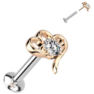 Piercing tige labret push-in  couronne effet coeur Cuivre sertie (lvre, tragus, hlix...)