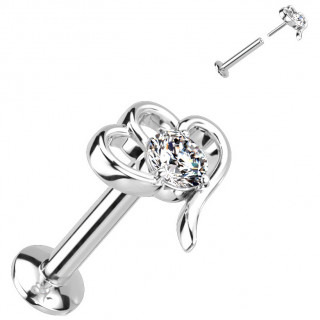 Piercing tige labret push-in à couronne effet coeur sertie (lèvre, tragus, hélix...)
