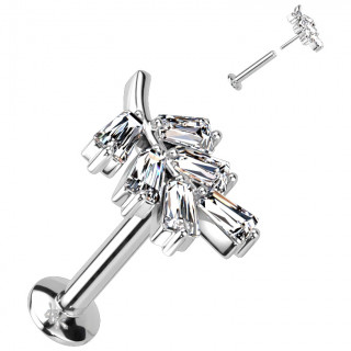 Piercing tige labret push-in  feuille sertie (lvre, tragus, hlix...)