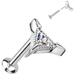 Piercing tige labret push-in  triangle serti (lvre, tragus, hlix...)