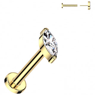 Piercing Titane dor push-in  zirconium en amande et base troite (narine, tragus, hlix...)