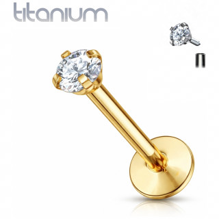 Piercing Titane dor� � strass rond et filetage interne (l�vre, cartilage...)