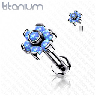 Piercing Titane fleur d'opales Bleues (lvre et oreille) - Filetage interne