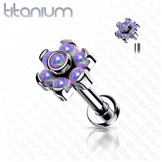 Piercing Titane fleur d'opales Pourpres (lvre et oreille) - Filetage interne