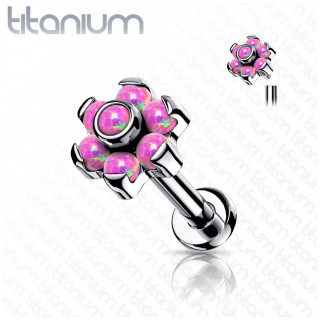 Piercing Titane fleur d'opales Roses (lvre et oreille) - Filetage interne