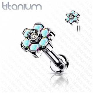 Piercing Titane fleur zirconiums aurore borale (lvre et oreille) - Filetage interne