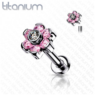 Piercing Titane fleur zirconiums roses (lvre et oreille) - Filetage interne