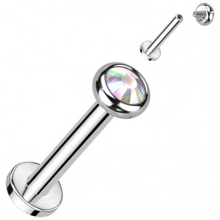 Piercing Titane Labret  cristal aurore borale et filetage interne (lvre, tragus, hlix...)