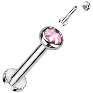 Piercing Titane Labret  cristal rose et filetage interne (lvre, tragus, hlix...)