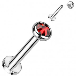 Piercing Titane Labret  cristal rouge et filetage interne (lvre, tragus, hlix...)