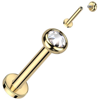 Piercing Titane Labret dor  cristal et filetage interne (lvre, tragus, hlix...)