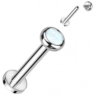 Piercing Titane Labret  Opale blanche et filetage interne (lvre, tragus, hlix...)