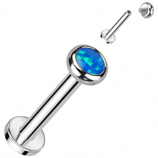 Piercing Titane Labret  Opale bleue et filetage interne (lvre, tragus, hlix...)