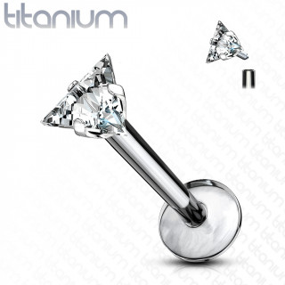Piercing titane à triangle strass et filetage interne (lèvre, cartilage...)