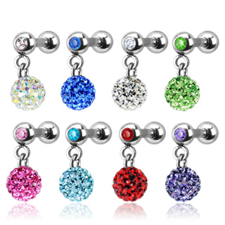 Piercing tragus  bille sertie et pendentif boule Shamballa