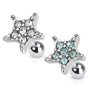 Piercing tragus à étoile pavée de pierres