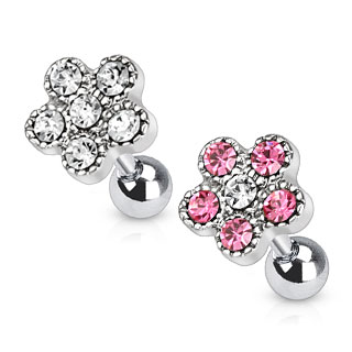 Piercing tragus  fleur pave de pierres