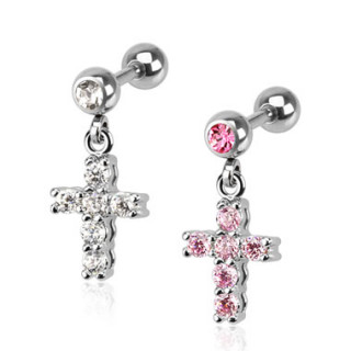 Piercing tragus  pendentif croix latine pave de pierres