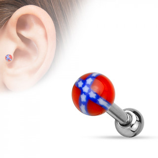 Piercing tragus / cartilage en acier avec boule acrylique  drapeau rebelle