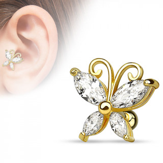 Piercing tragus / cartilage plaqu or en forme de papillon