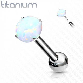 Piercing tragus / cartilage Titane push-fit  Opale Blanche