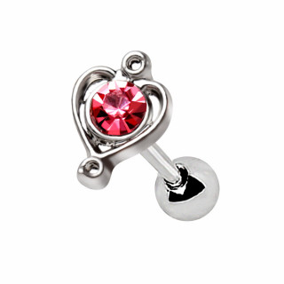 Piercing tragus à coeur strass rose
