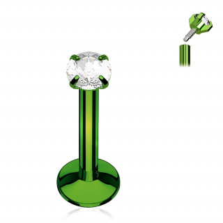 Piercing vert  strass rond et filetage interne (lvre, cartilage...)