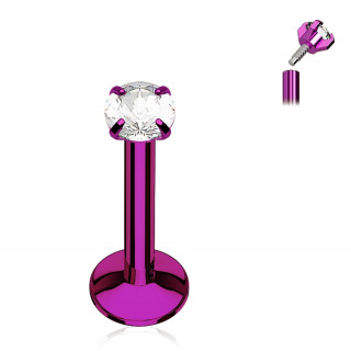 Piercing violet  strass rond et filetage interne (lvre, cartilage...)