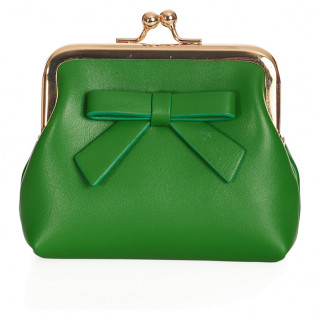 Porte-monnaie vintage vert pomme avec fermoir à boule et noeud décoratif