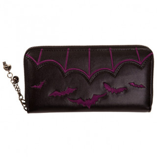 Portefeuille gothique Banned noir à chauve-souris violettes en relief