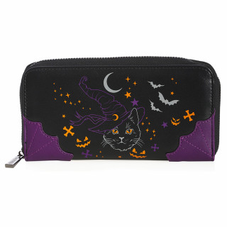 Portefeuille gothique noir avec chat sorcier motifs Halloween