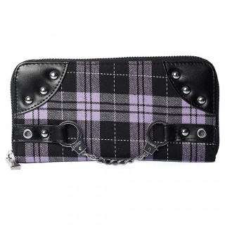 Portefeuille punk-rock tartan violet et noir  paire de menottes - Banned