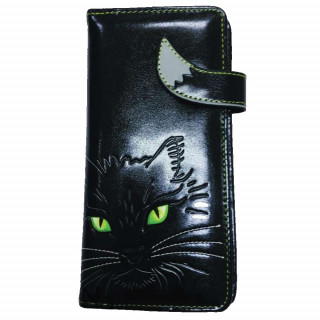 Portefeuilles long  relief chat noir aux yeux verts