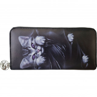 Portefeuilles long avec chat gris à griffes sorties et déchirures