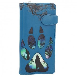Portefeuilles long à relief empreinte de patte de loup en similicuir bleu