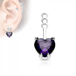 Rajout serti d'une pierre en coeur - Violet tanzanite