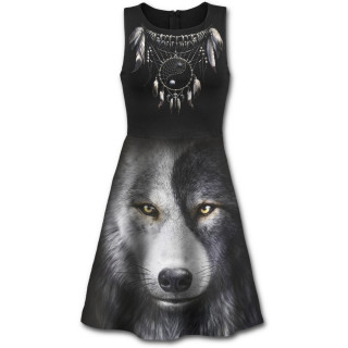 Robe goth-rock avec pige  rves et loup Yin et Yang