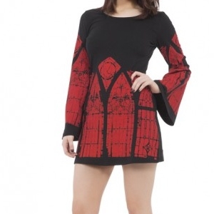 Robe gothique Jawbreaker noire et rouge à motif cathédrale