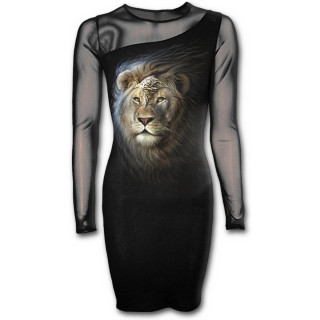 Robe gothique noire  manches longues avec Lion fier en armure