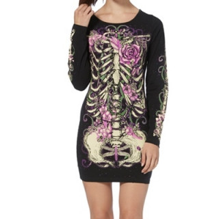 Robe gothique-rock Jawbreaker à cage thoracique fleurie avec libellule
