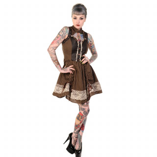 Robe steampunk Banned marron  rayures et pices similicuir