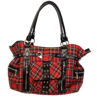 Sac à main Banned punk-rock à tartan rouge et menottes