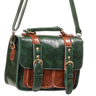 Sac  main Banned vert anglais et marron style cartable modle "Leila"