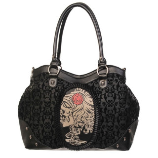 Sac  main gothique Banned noir  dentelles et motif style came  femme squelette