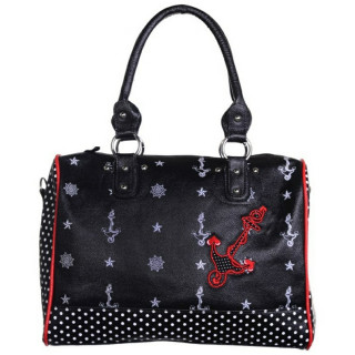 Sac  main noir et rouge  pois et symboles marins