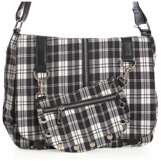 Sac bandoulire punk-rock Banned  tartan noir et blanc