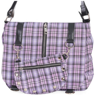 Sac bandoulière punk-rock Banned à tartan rose lilas