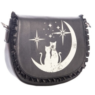 Sac bandoulire similicuir  chat sur croissant de lune  - Banned