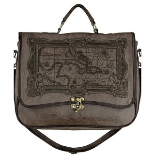 Sac bandoulire vintage marron  carte mer des Carabes - Restyle