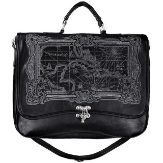 Sac bandoulire vintage noir  carte mer des Carabes - Restyle